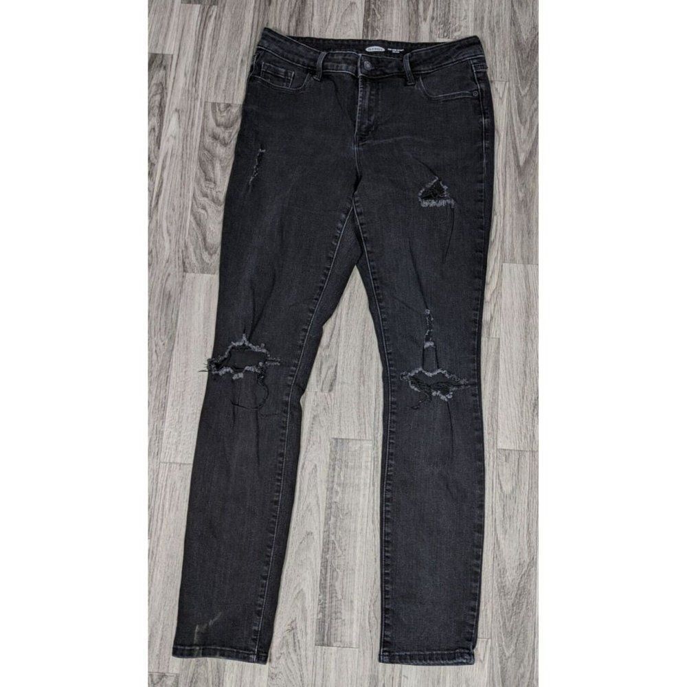 (3/$35) Old Navy Size 10 Long Pop Icon‎ Skinny Mid Rise Distressed Black Jeans